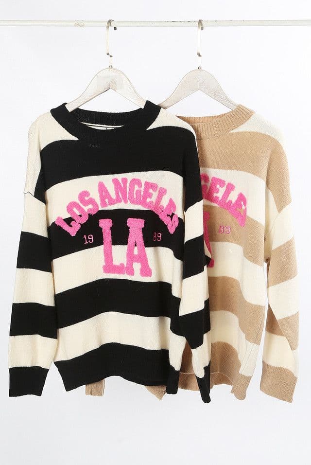 Los Angels Slogan Striped Jumper