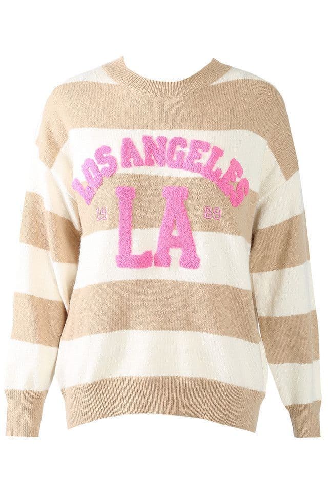 Los Angels Slogan Striped Jumper