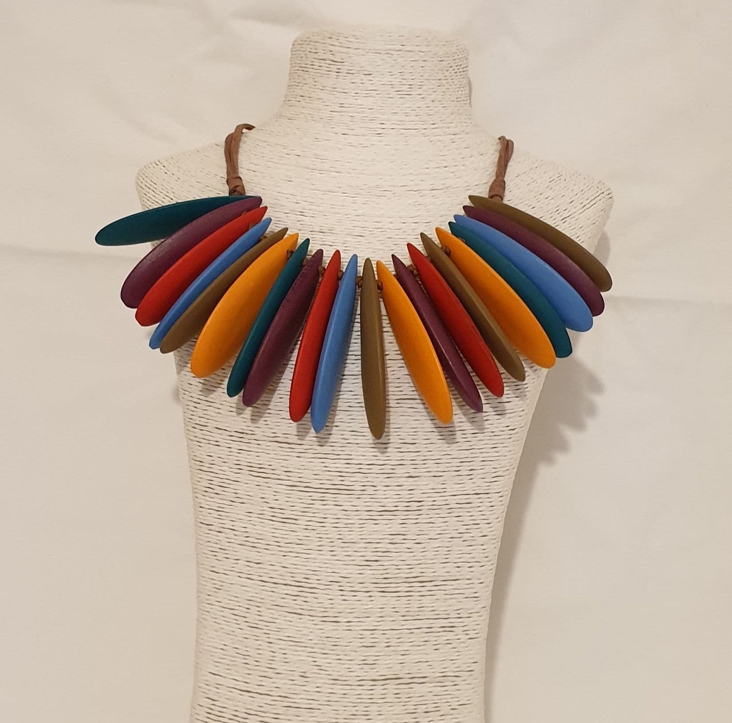 Multicoloured wood Necklace With Leather