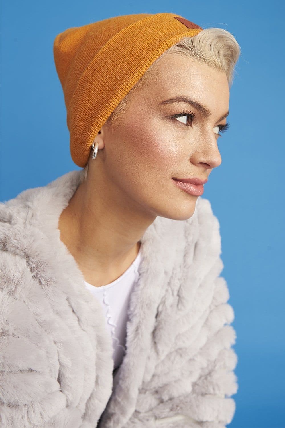 Orange Wool Blend Knitted Beanie Hat