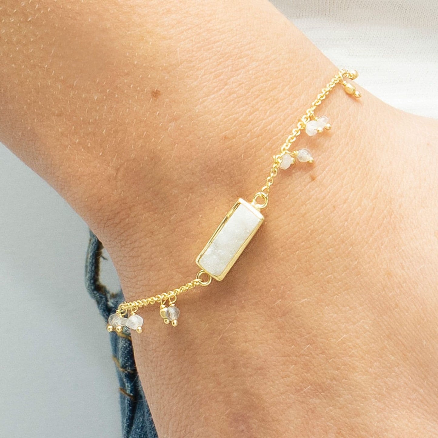 Pebble Bay White Druzy And Gem Bead Bracelet