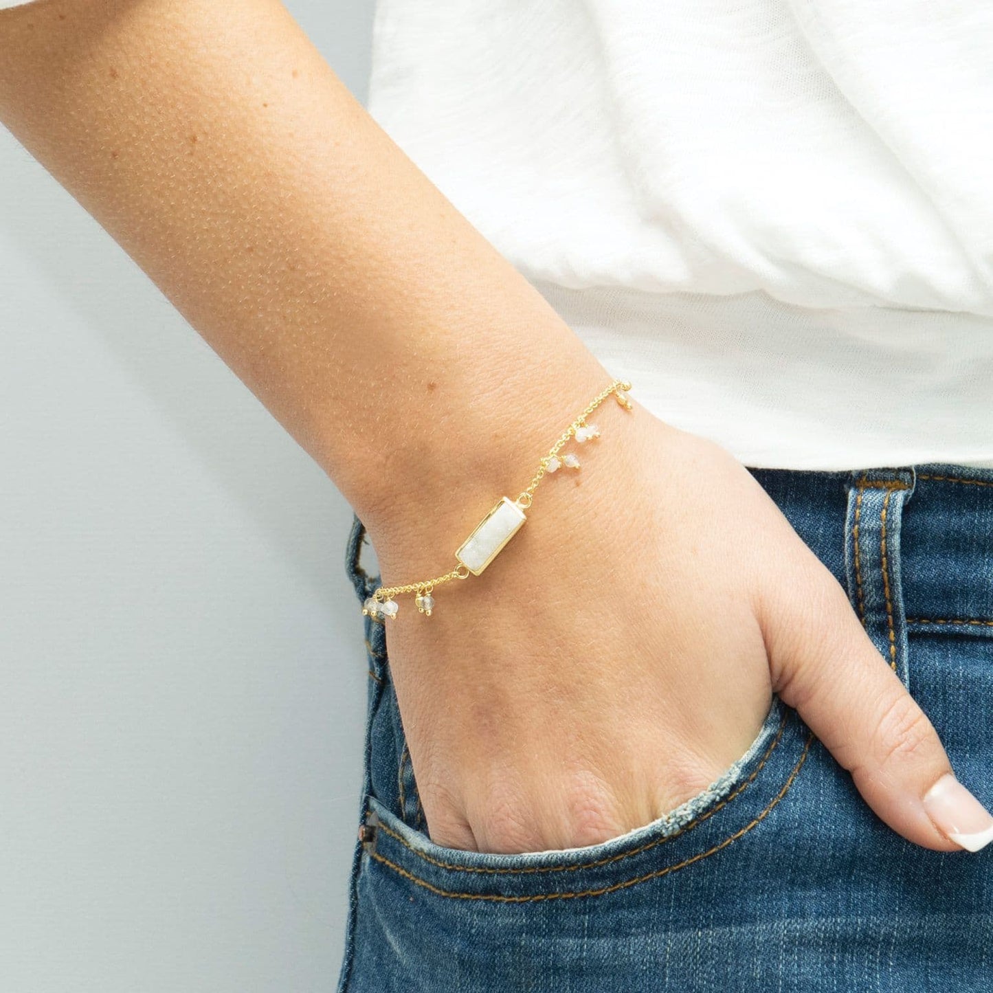 Pebble Bay White Druzy And Gem Bead Bracelet