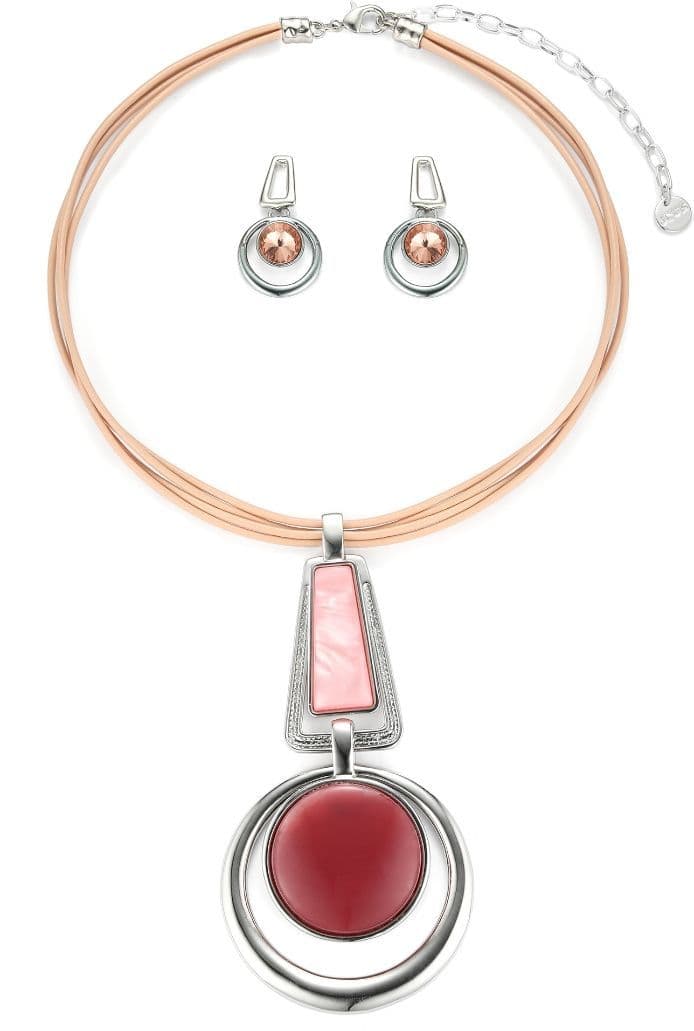 Pink Geometric Pendant Statement Necklace (SKU: JYK19019PNK)