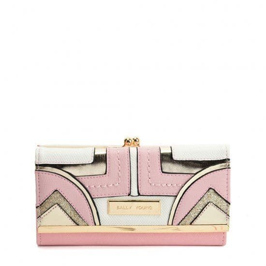 PinK Long Wallet With Colour Collision Splicing Design