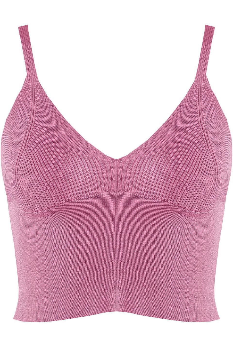 Pink Ribbed Knit Strappy Crop Top