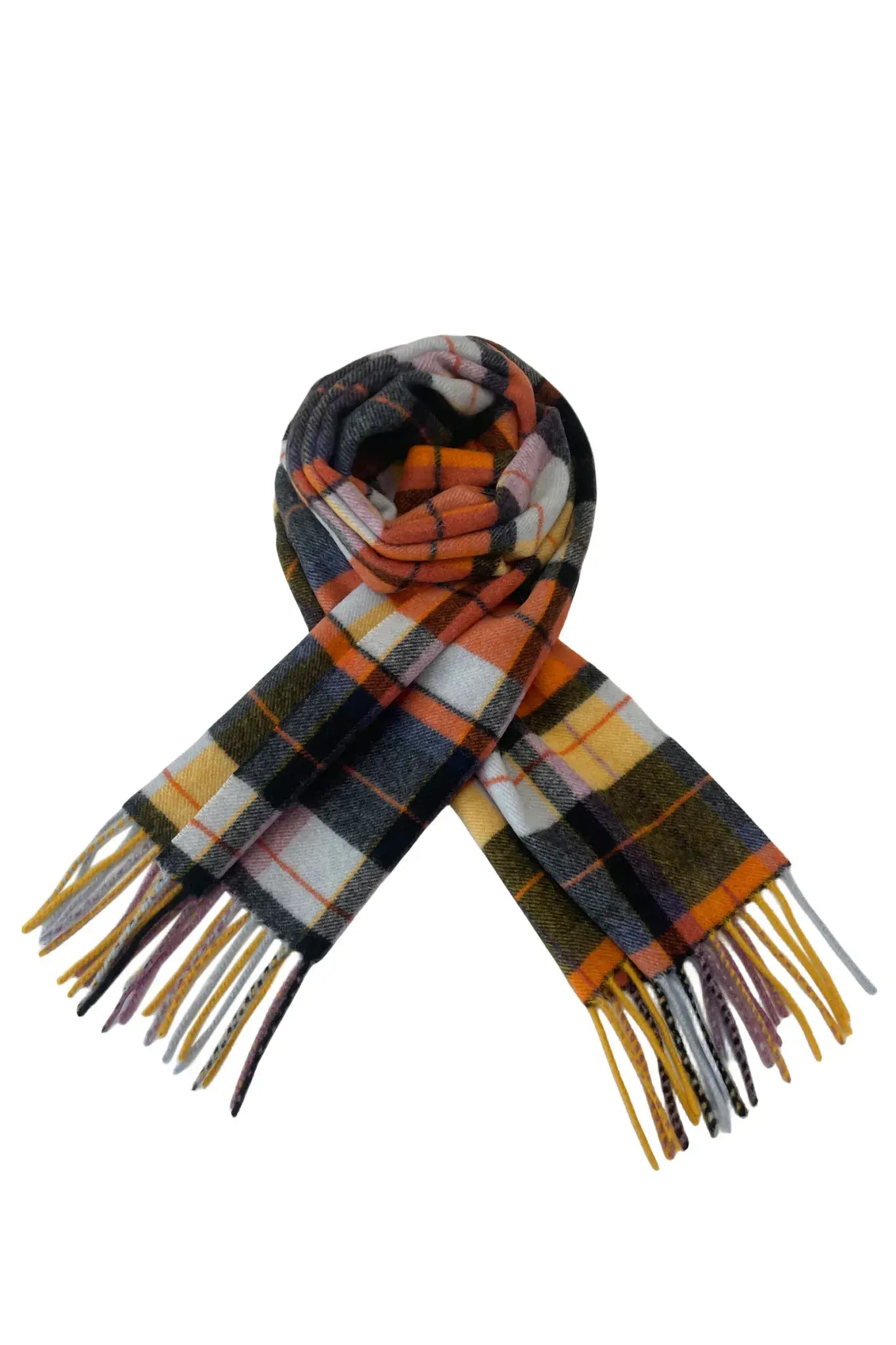 Retro Tartan 100% Wool Tassel Scarf - Orange