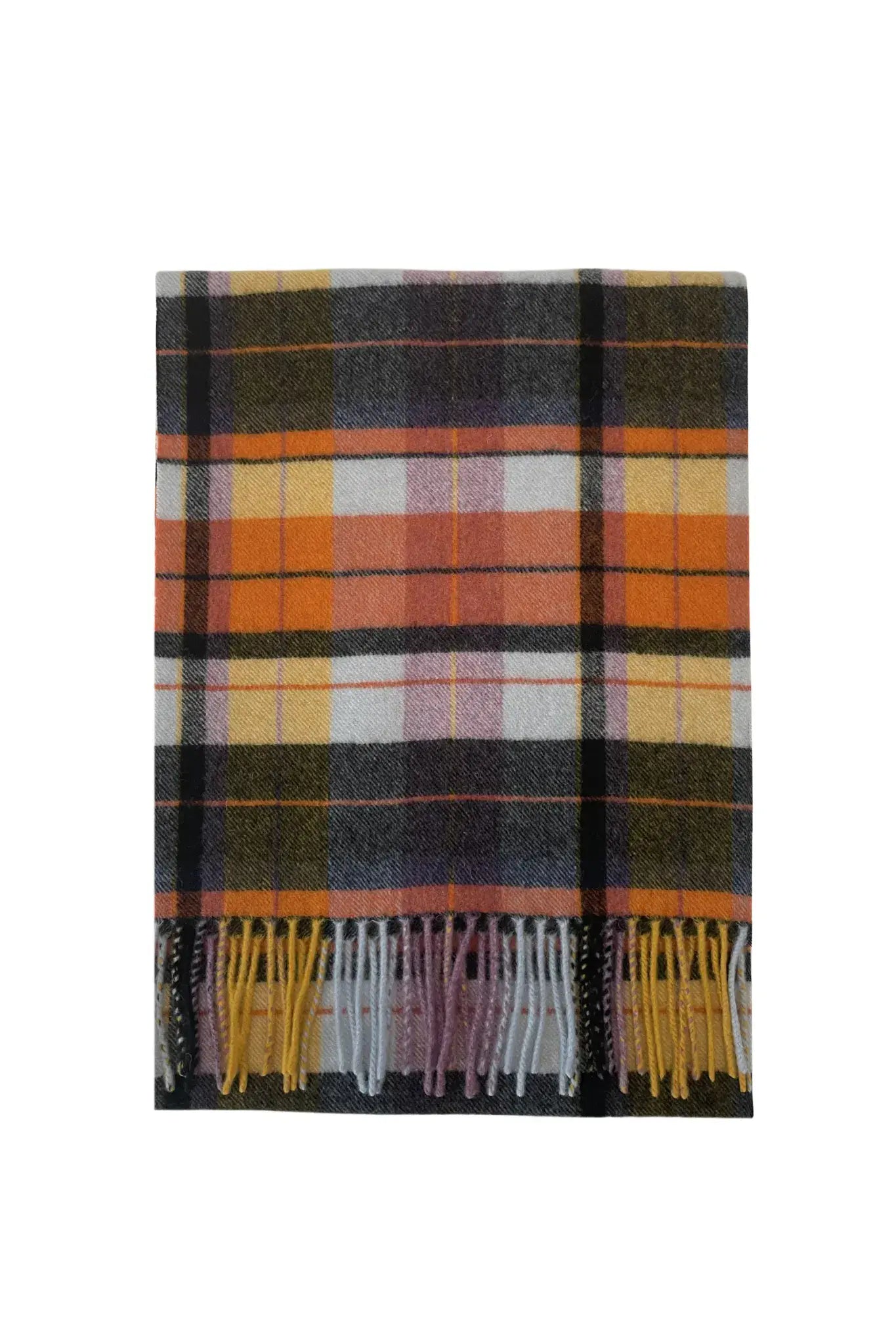 Retro Tartan 100% Wool Tassel Scarf - Orange