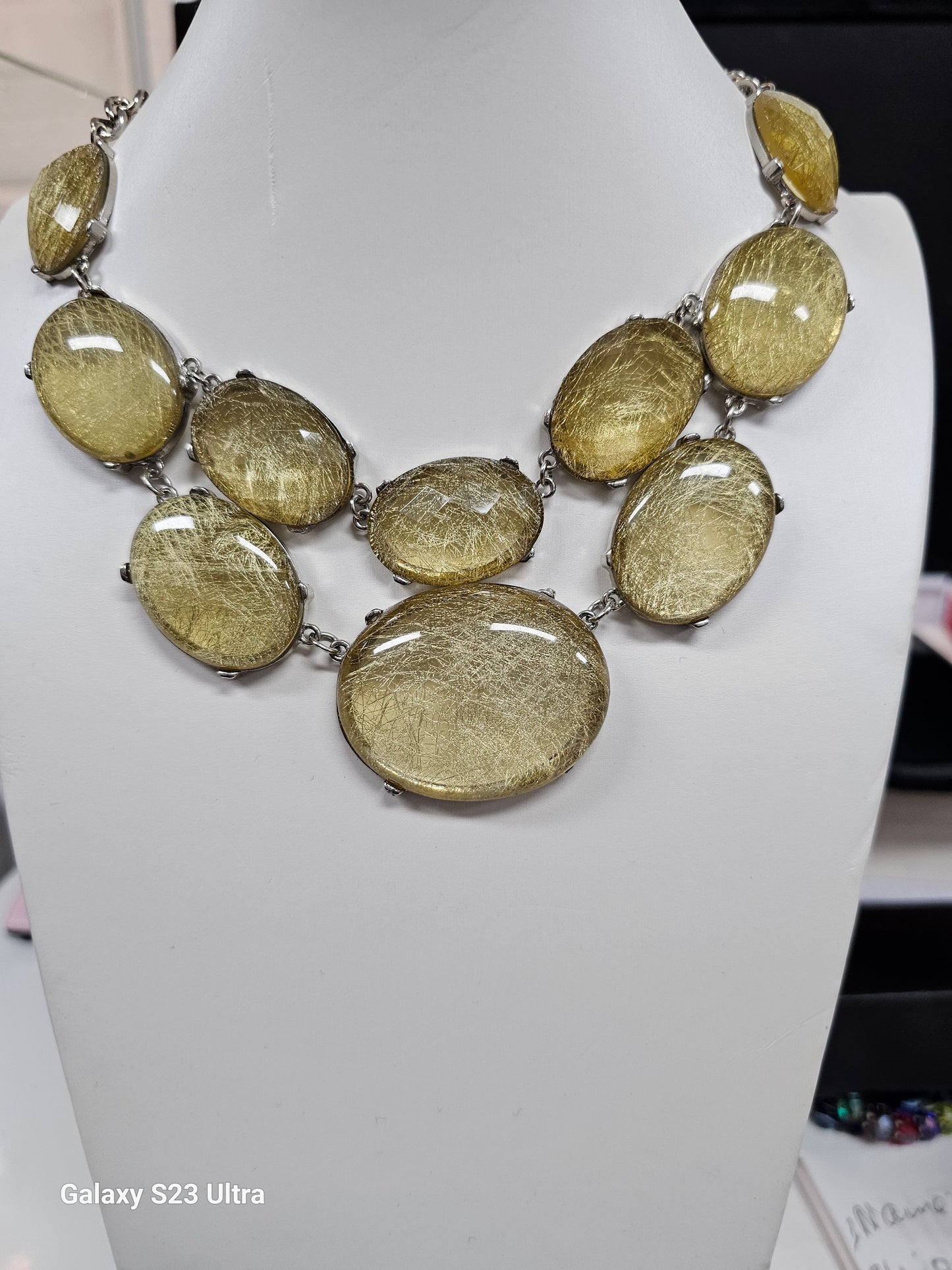 Gold Rutilated Quartz Statement Necklace