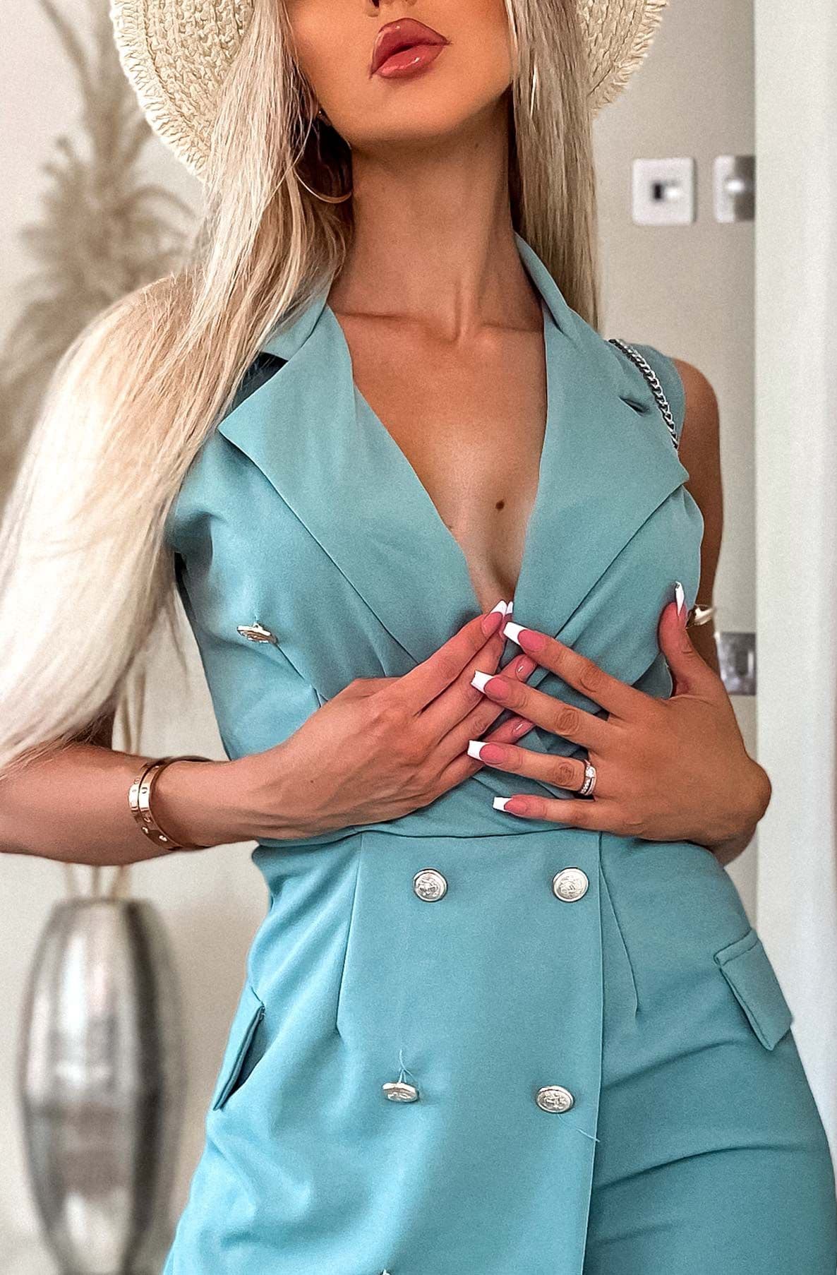 Samantha Wrap Front Blazer Play-suit - Teal