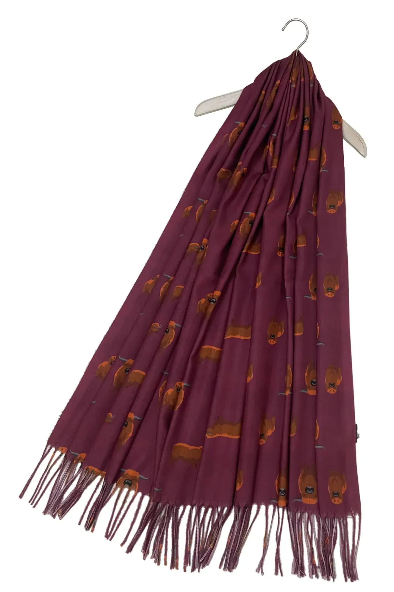 Scottish Highland Buffalo Tassel Scarf - Wine