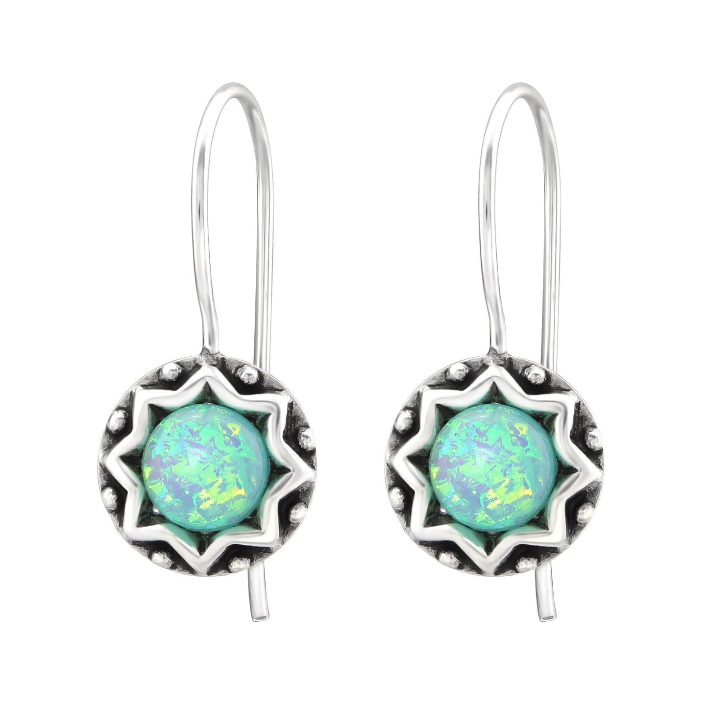 Semi Precious Green Opal Round - 925 Sterling Silver For Women's Gift Wedding Braids Maid, Birthday