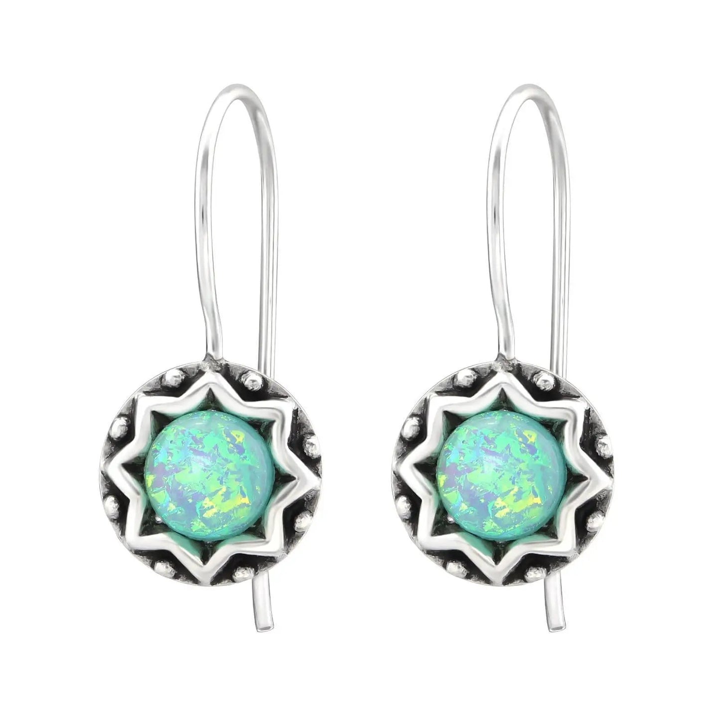 Semi Precious Green Opal Round - 925 Sterling Silver For Women's Gift Wedding Braids Maid, Birthday by Clarissas Boutique