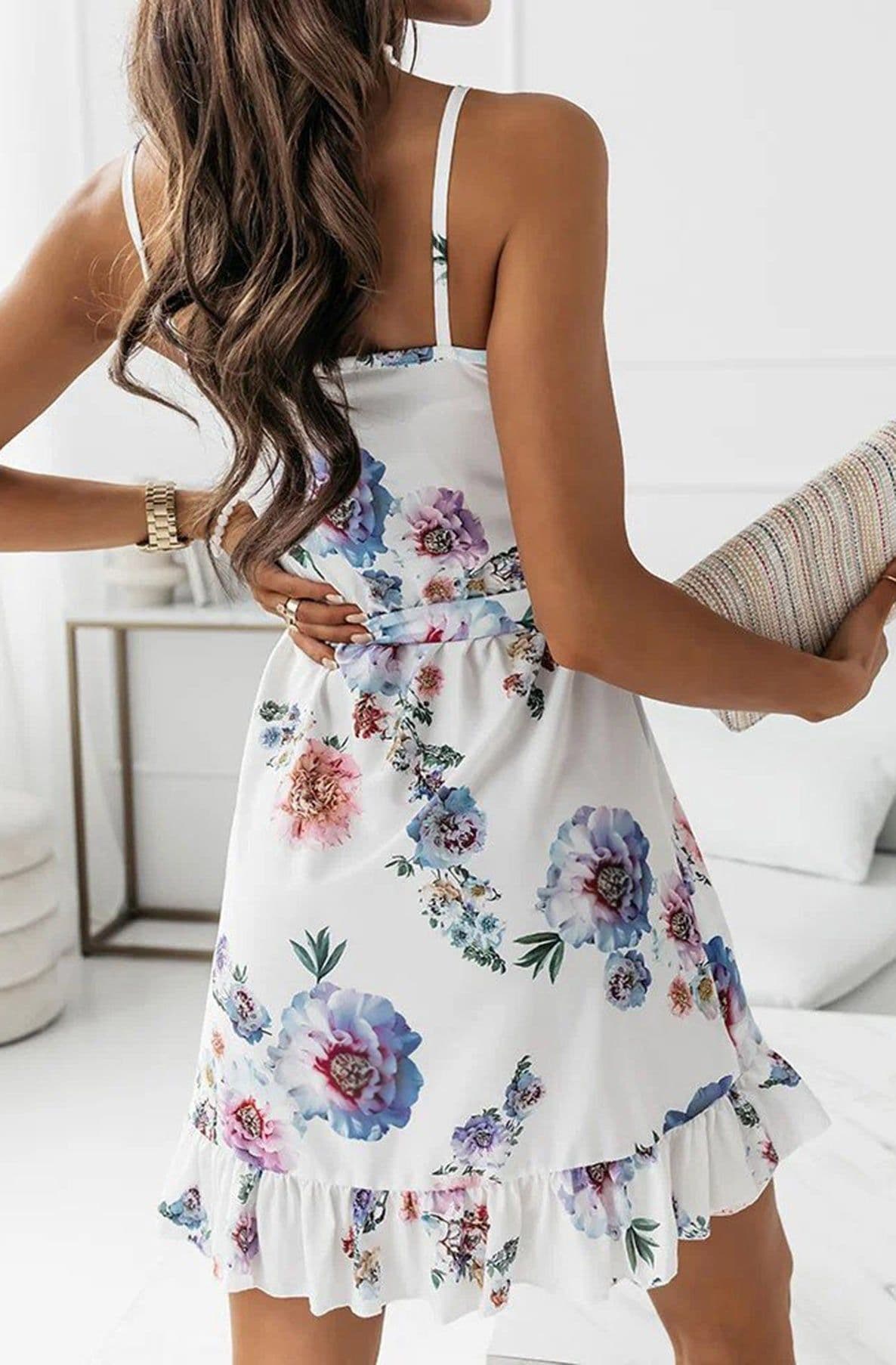 Shakira Floral Wrap Frill Chiffon Dress