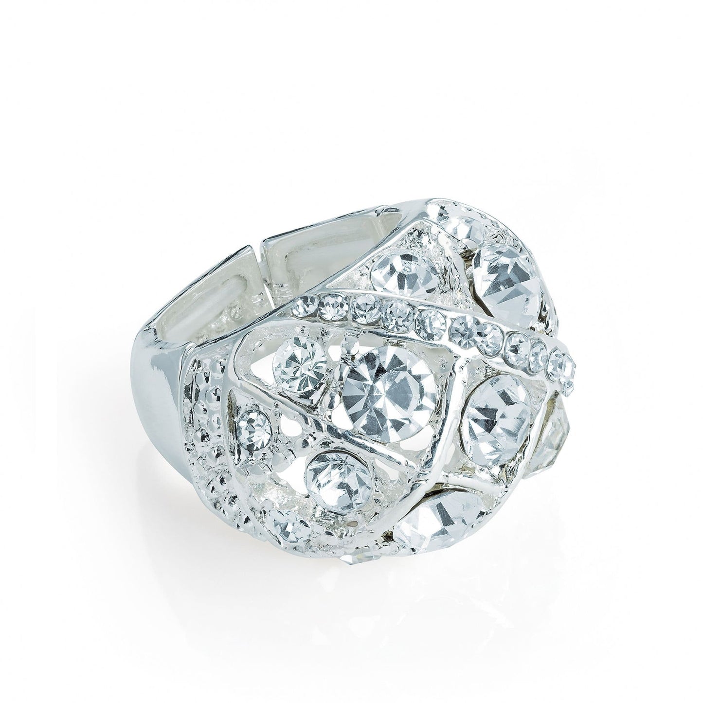 Silver colour oval shape elasticated ring. R31365