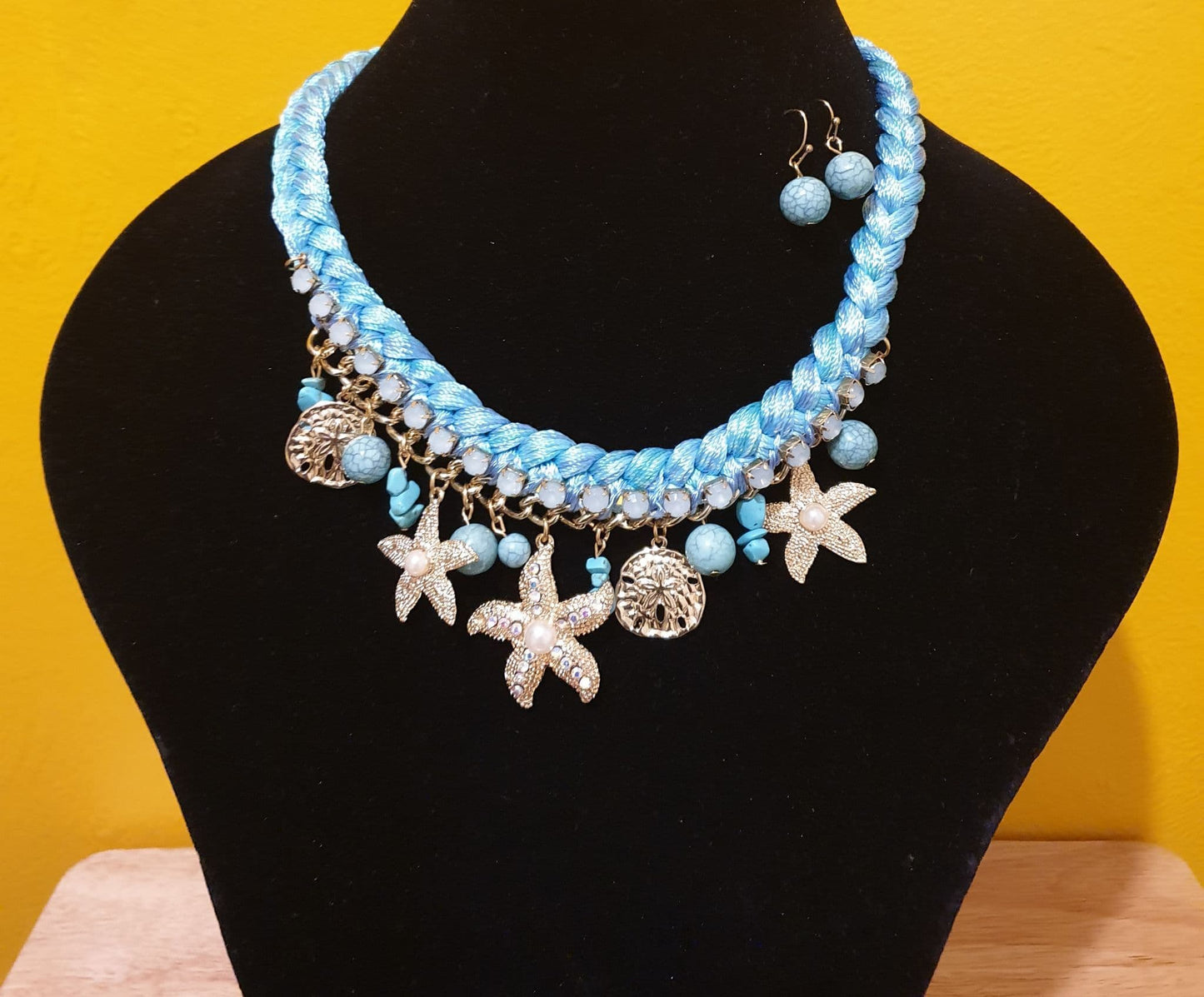 Turquoise Braided Silk/Gold Tone Necklace