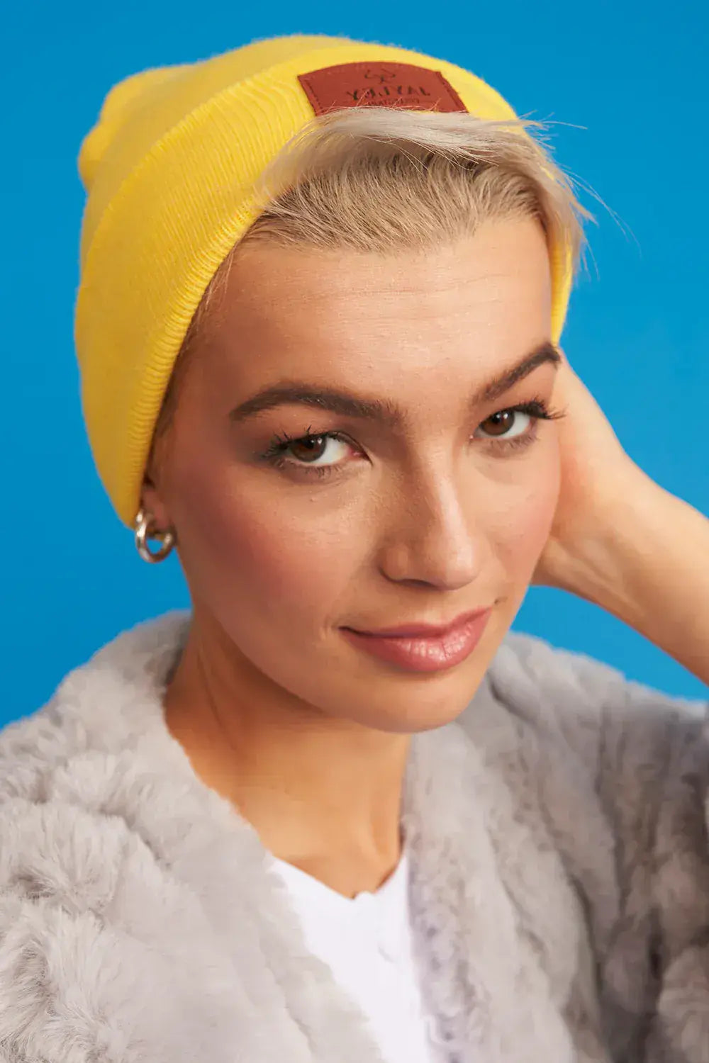 Yellow - Wool Blend Knitted Beanie Hat