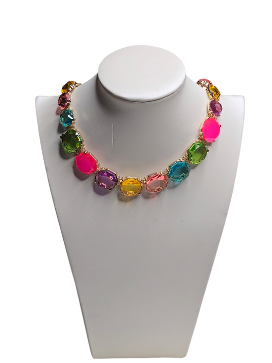 Vibrant Multicoloured Necklace With Gold Accents