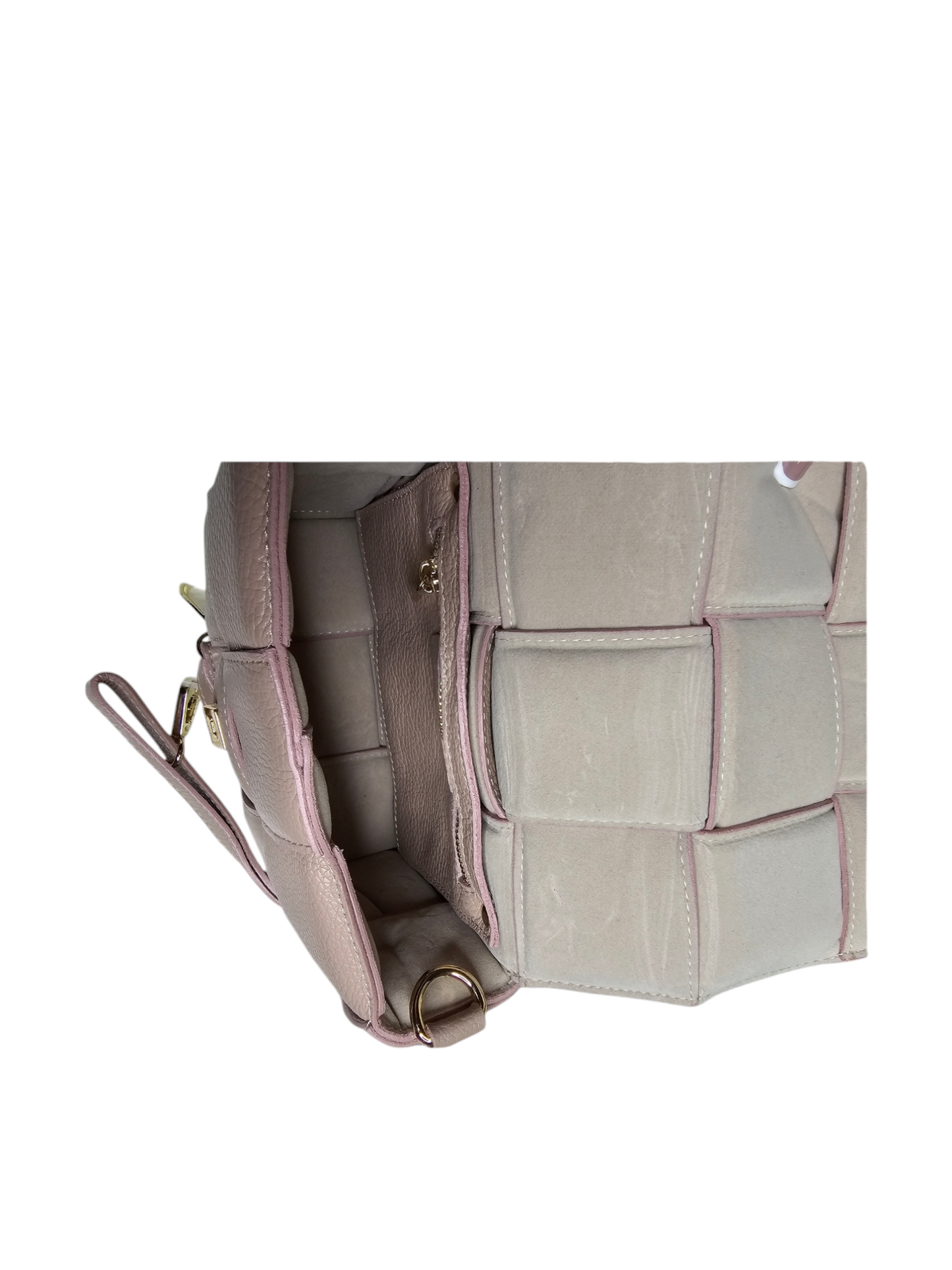 Pale Pink Genuine Leather Woven Handbag