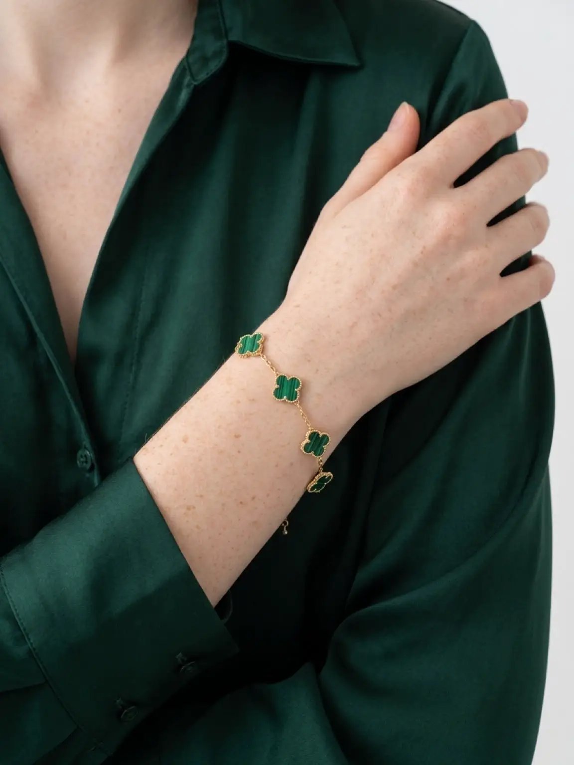 Emerald Malachite Clover Gold Plated Bracelet - Elegant Statement Jewellery by Clarissas Boutique