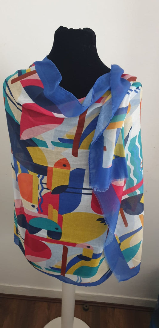 Abstract Toucan Bird Print Frayed Scarf