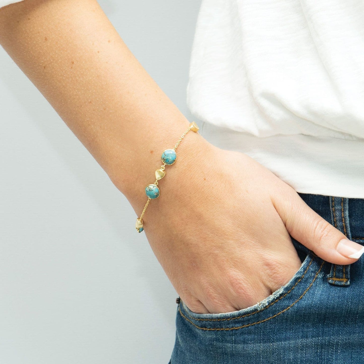 Azores  Copper Turquoise Nugget  And  Chain Bracelet