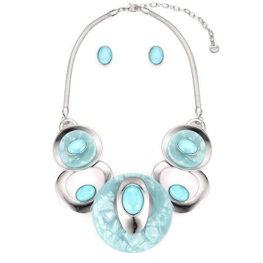 Cinque Circles Necklace Set - Silver/Pastel Blue