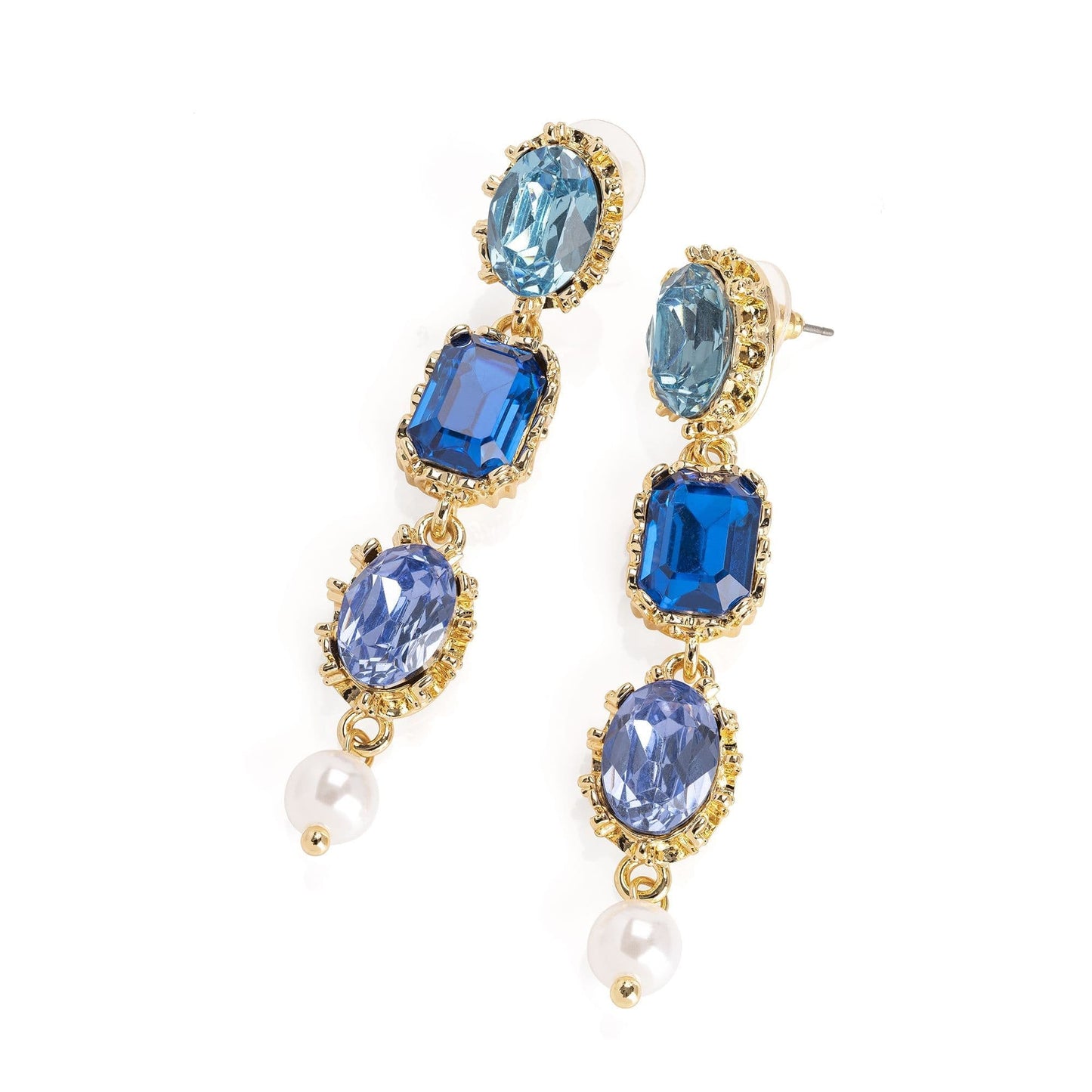 Gold colour cream pearl effect blue tone drop earring. ER33186