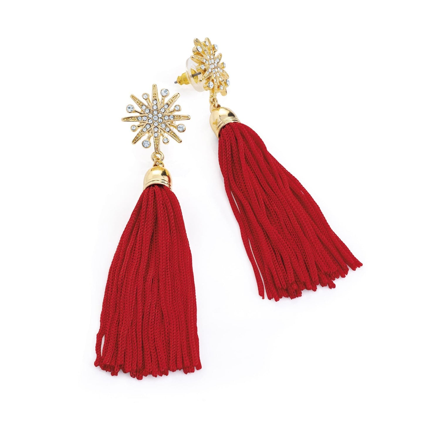 Gold colour crystal red tassel earring. ER32942