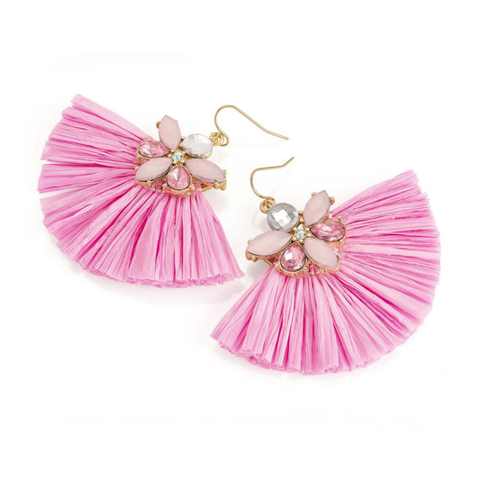 Gold colour pink tone crystal paper fan design earring. ER33232