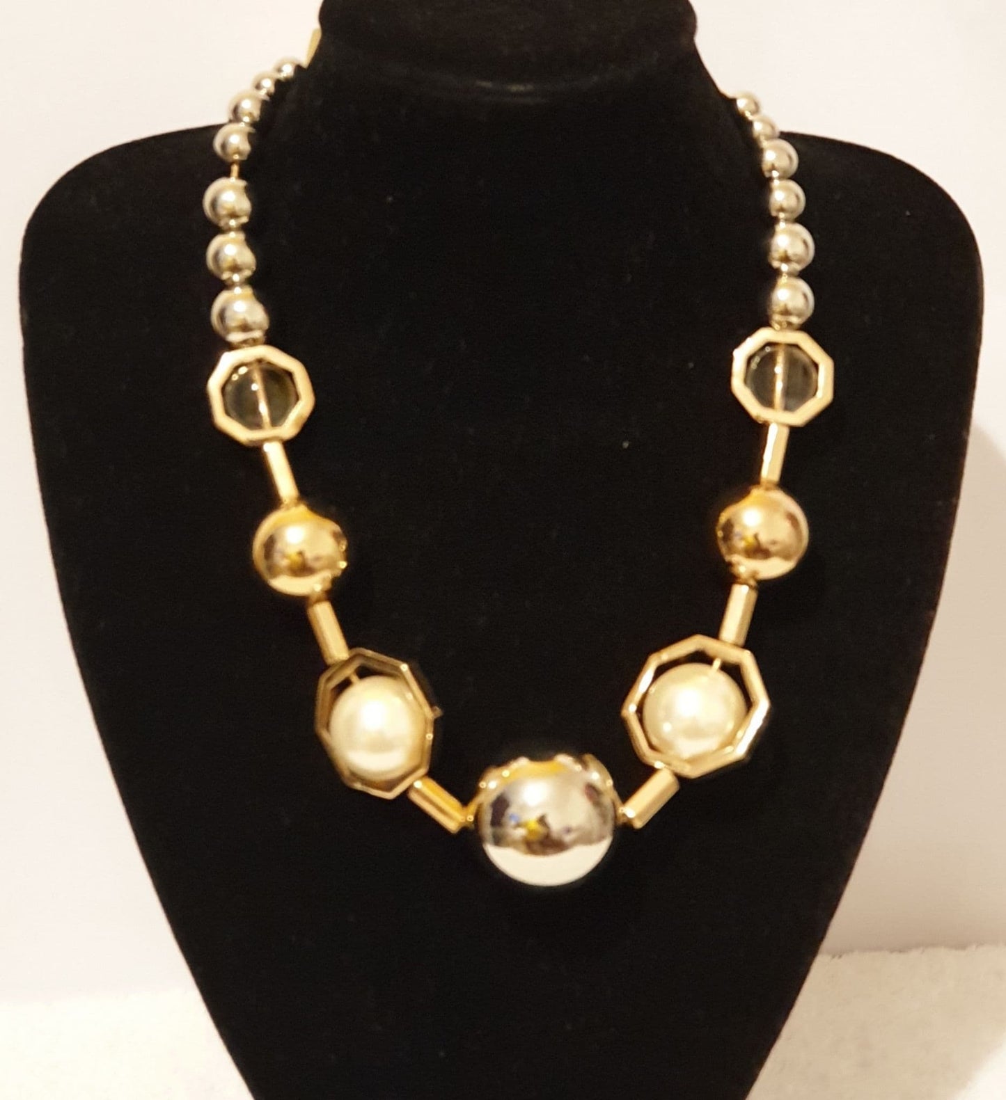 Gold Tone Necklace Silver, Gold And Pearl 3 tone Necklace