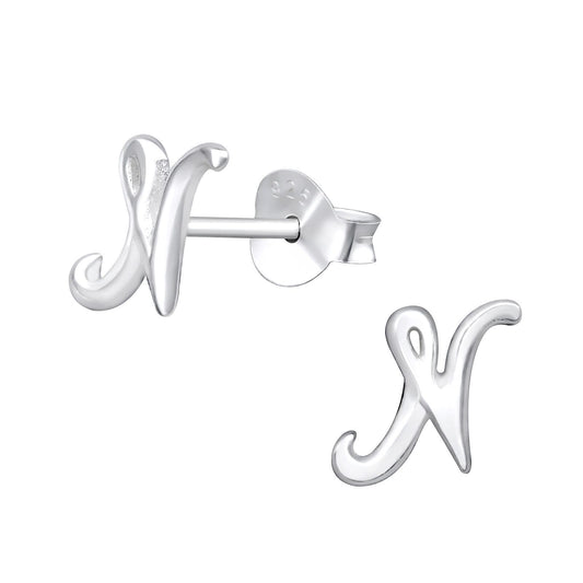 Initial ''N'' Earrings, Letter Earrings, Name Earrings, Silver Earrings, Stud Letter Earrings, Stud