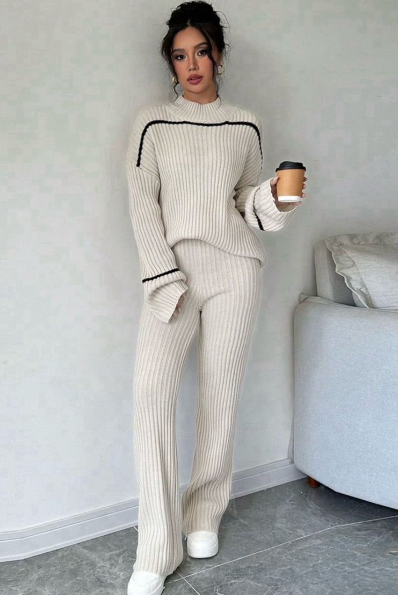 Women's wear Ribbed Knitted Loungewear Set