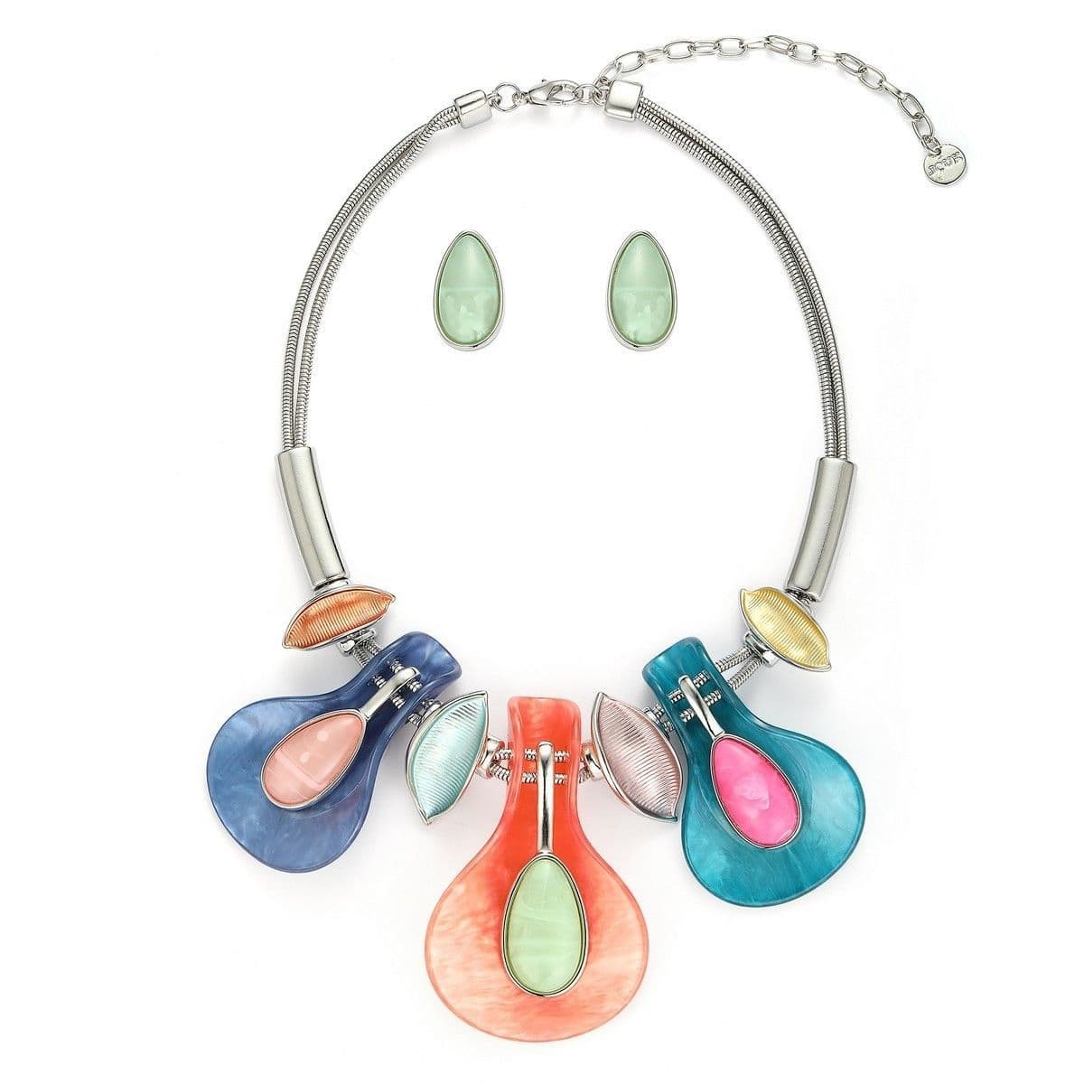 Leaves Water Droplet Necklace Set - Multi Colour