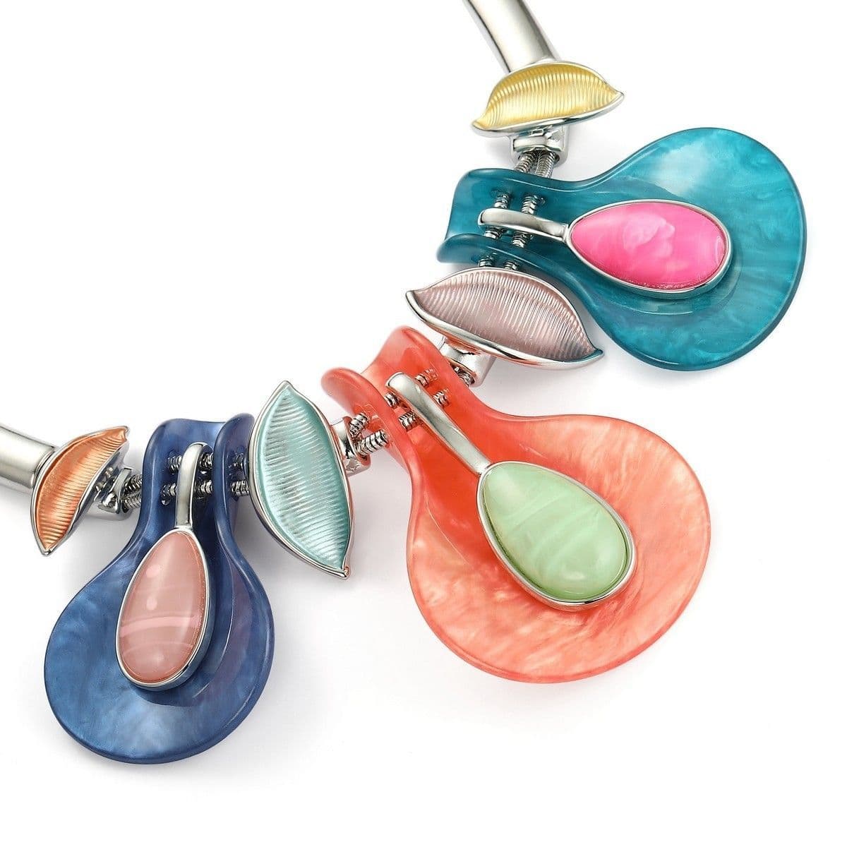 Leaves Water Droplet Necklace Set - Multi Colour