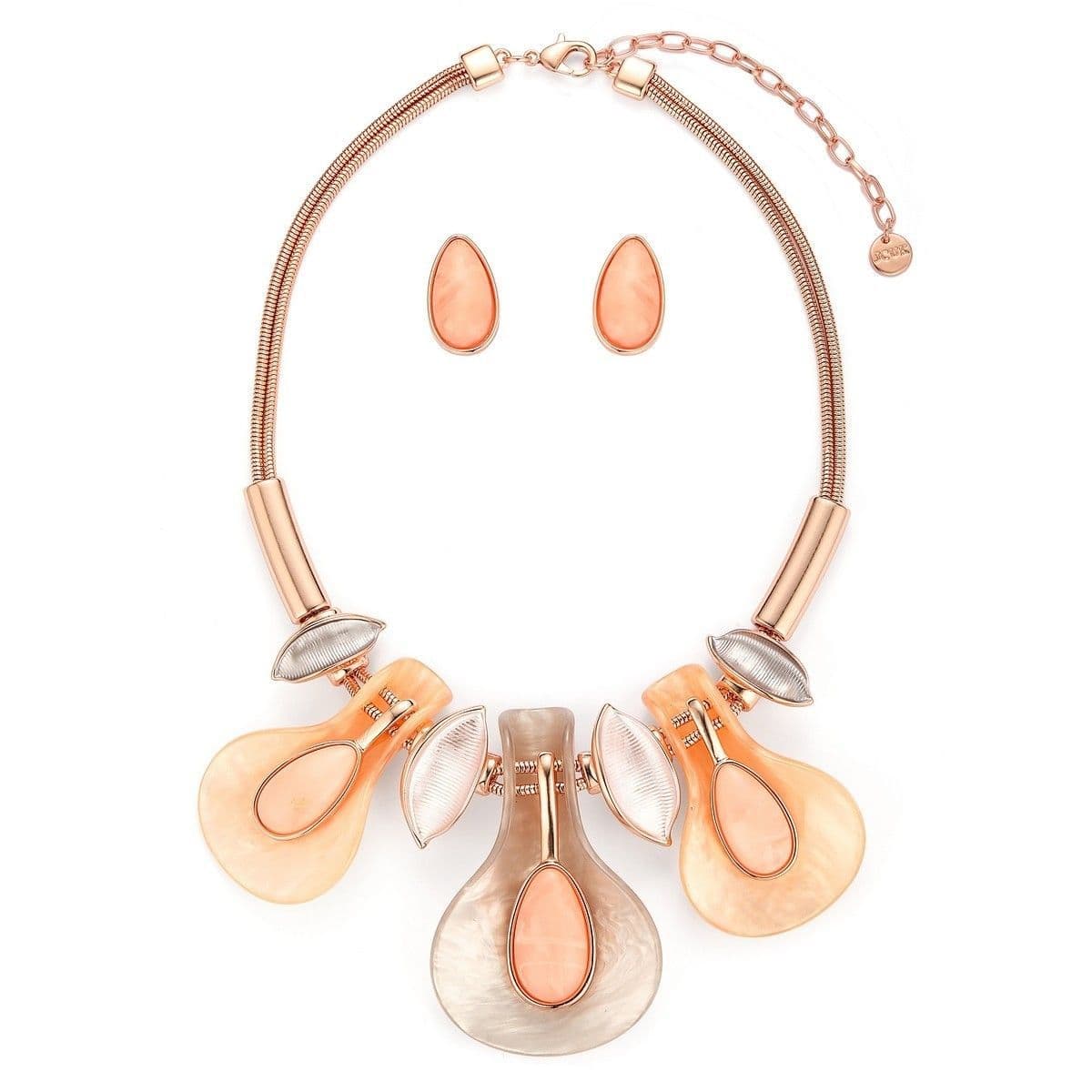 Leaves Water Droplet Necklace Set - Rose Gold