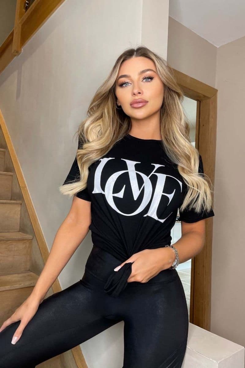 Love Slogan Print T Shirt