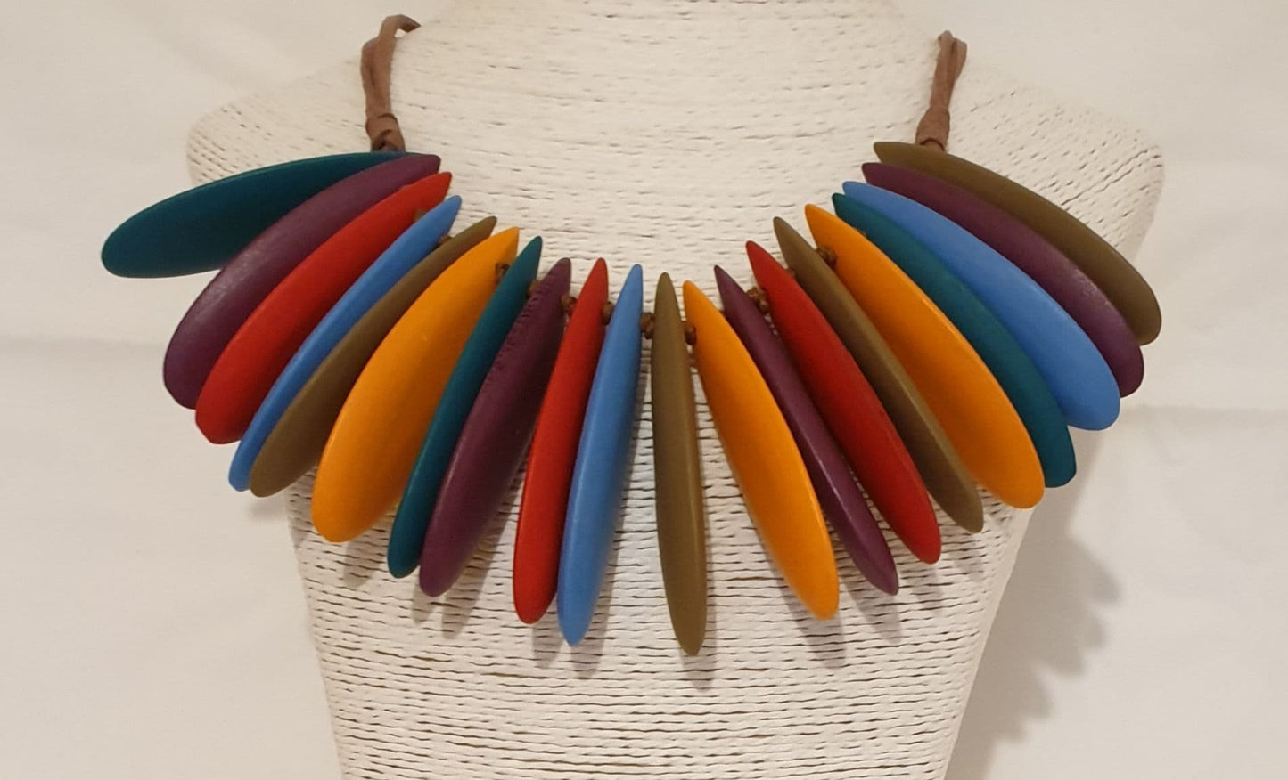 Multicoloured  wood Necklace With Leather