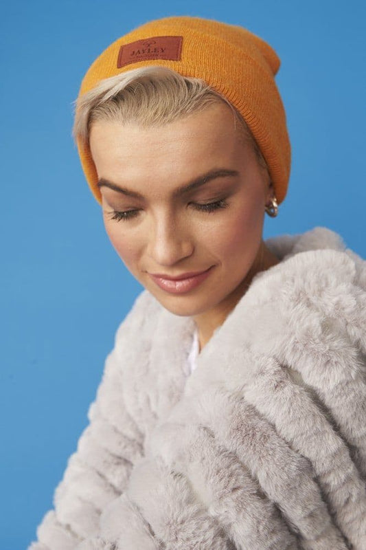 Orange Wool Blend Knitted Beanie Hat