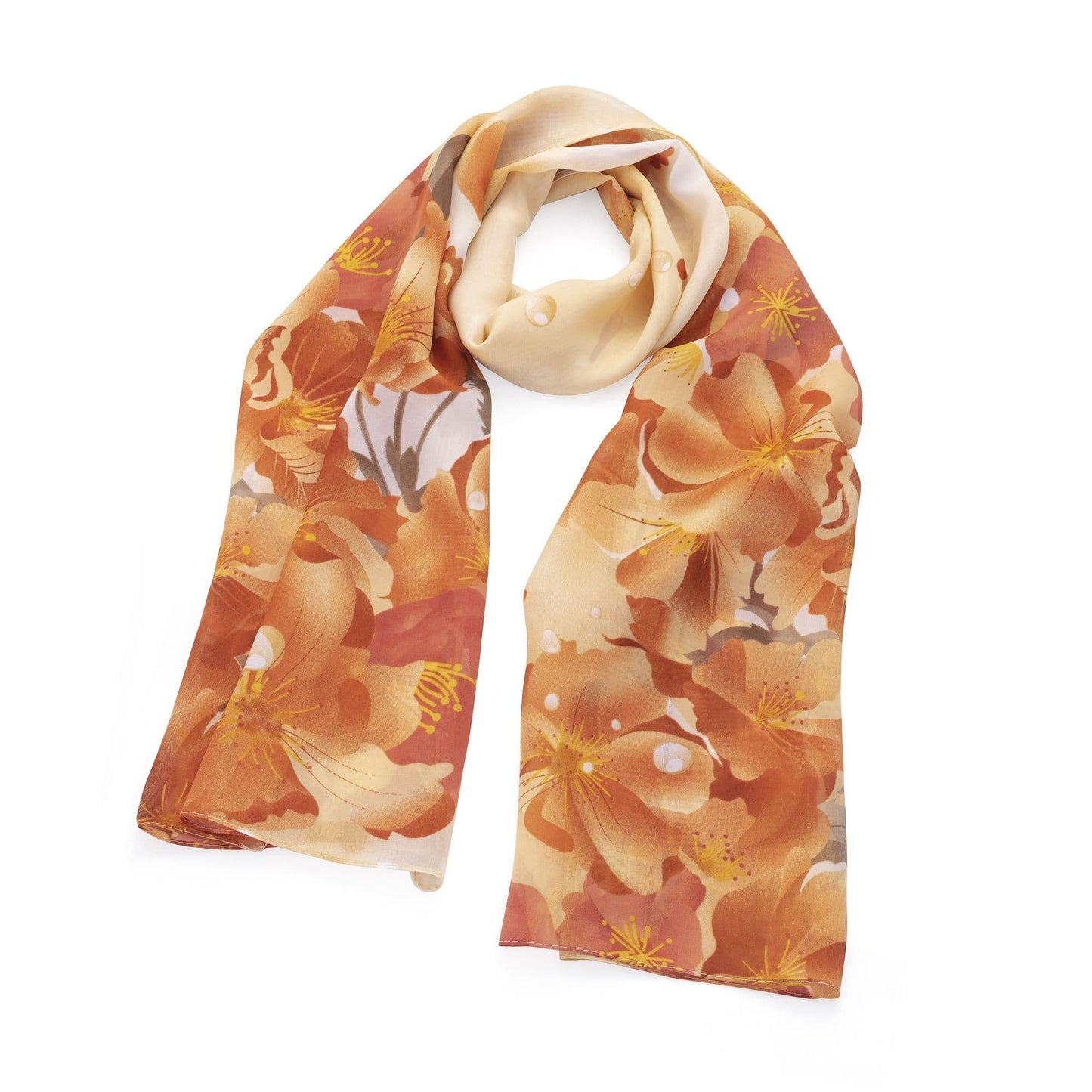 Peach tone chiffon effect flower design scarf. SC33049