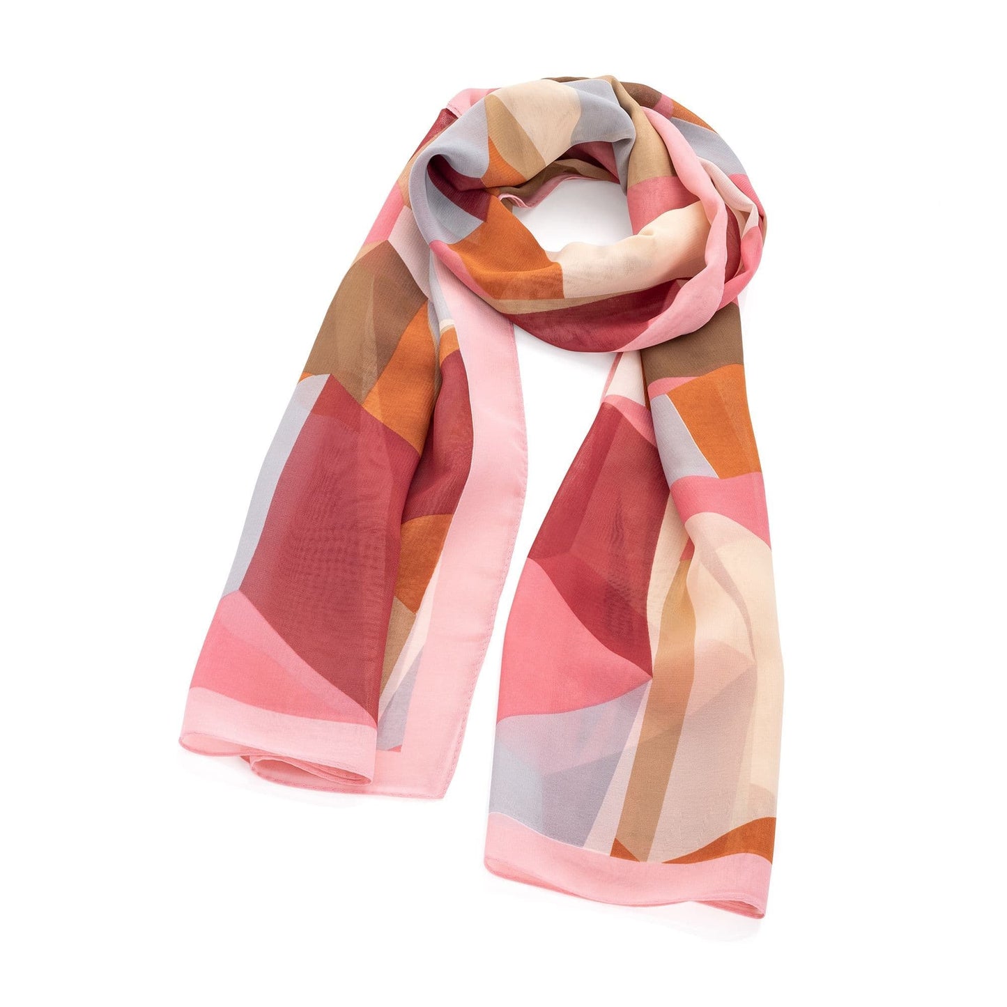 Pink And Brown Square Print Scarf. SC 32635