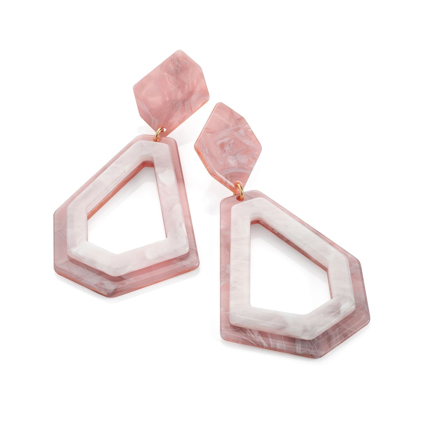 Pink and white tone marble effect drop earring. ER32378