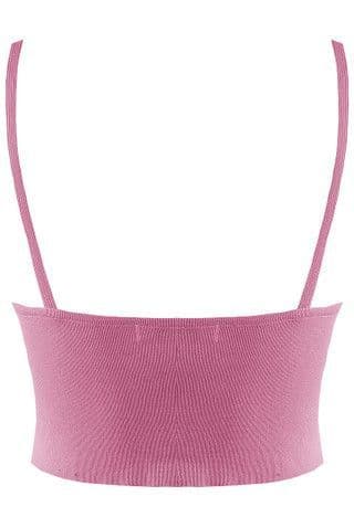 Pink Ribbed Knit Strappy Crop Top