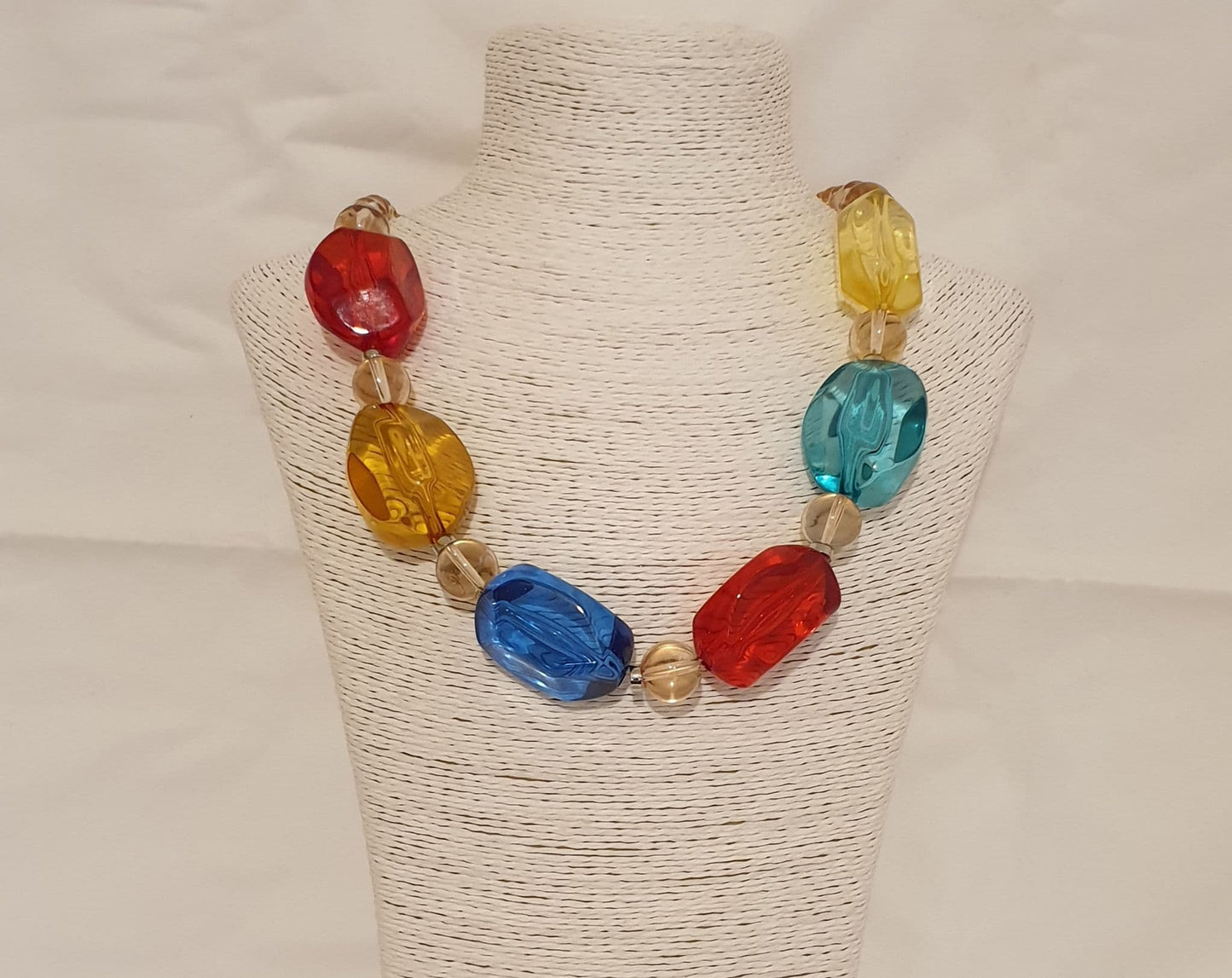 Red, Carmel, Blue, Teal, And Yellow Acrylic Necklace