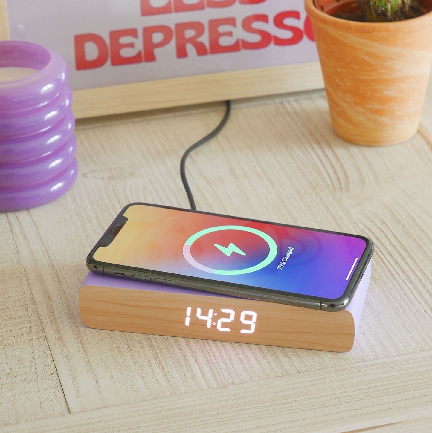 Rise Alarm Clock Charger In Purple