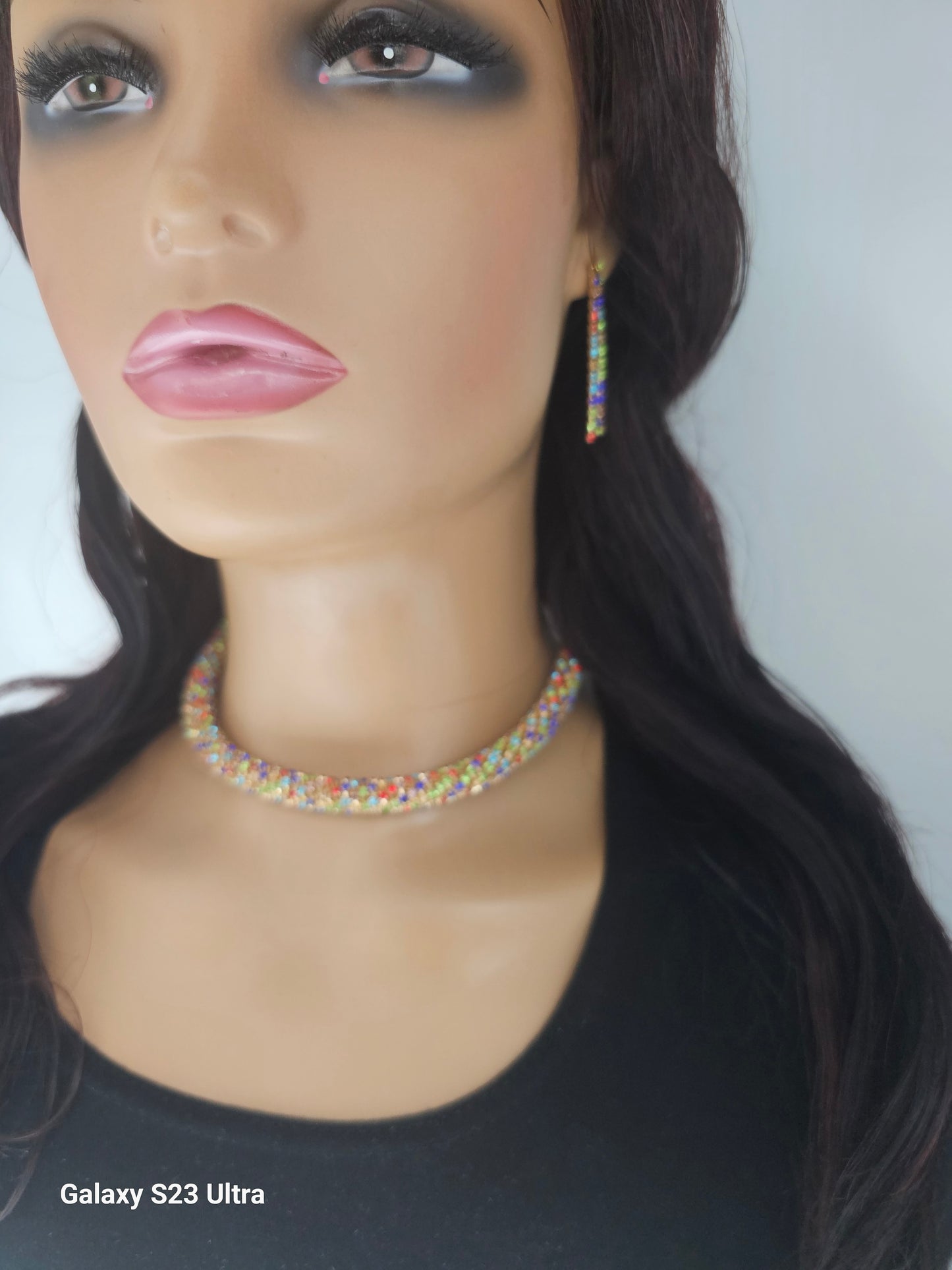 Elegant Multicoloured Rhinestone Neclace, Earrings & Bracelet Jewellery Set in Gift Box"