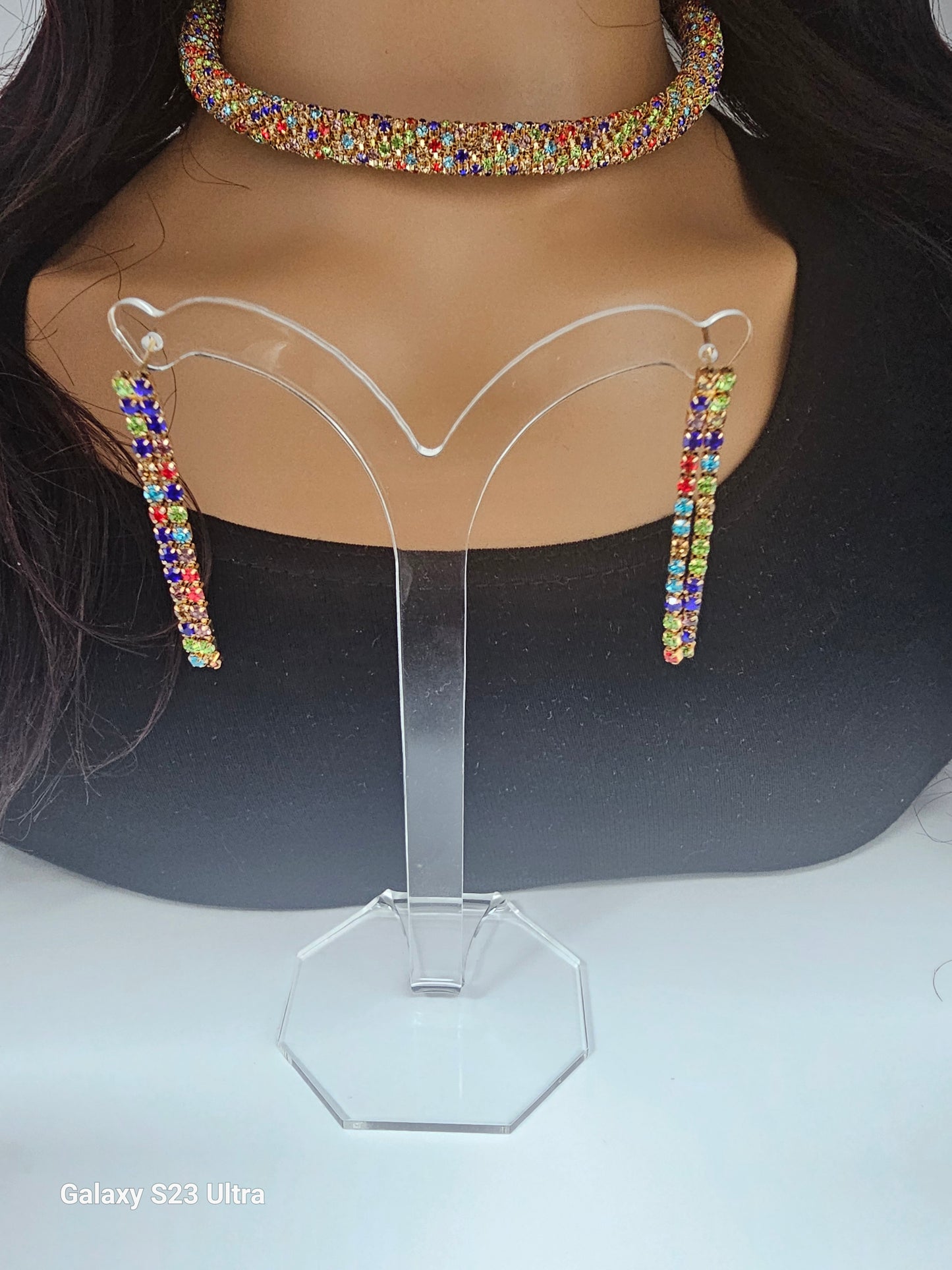 Elegant Multicoloured Rhinestone Neclace, Earrings & Bracelet Jewellery Set in Gift Box"