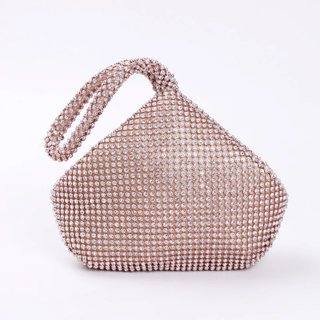 Rose Gold Rhinestone Evening Clutch Glamorous Crystal Embellished Handbag For Special Occasions