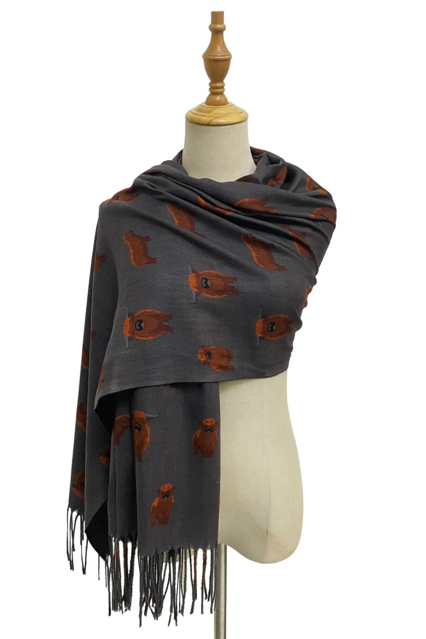 Scottish Highland Buffalo Tassel Scarf - Grey