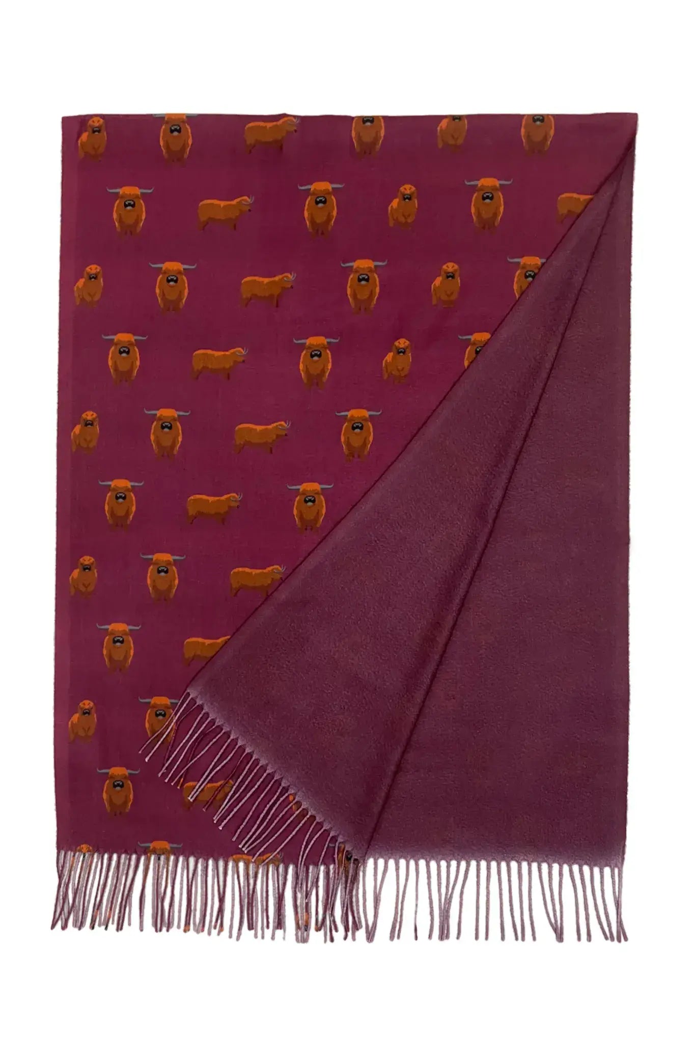 Scottish Highland Buffalo Tassel Scarf - Wine