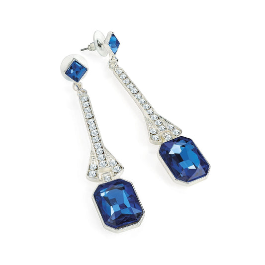 Silver colour crystal and blue drop earring. ER32759